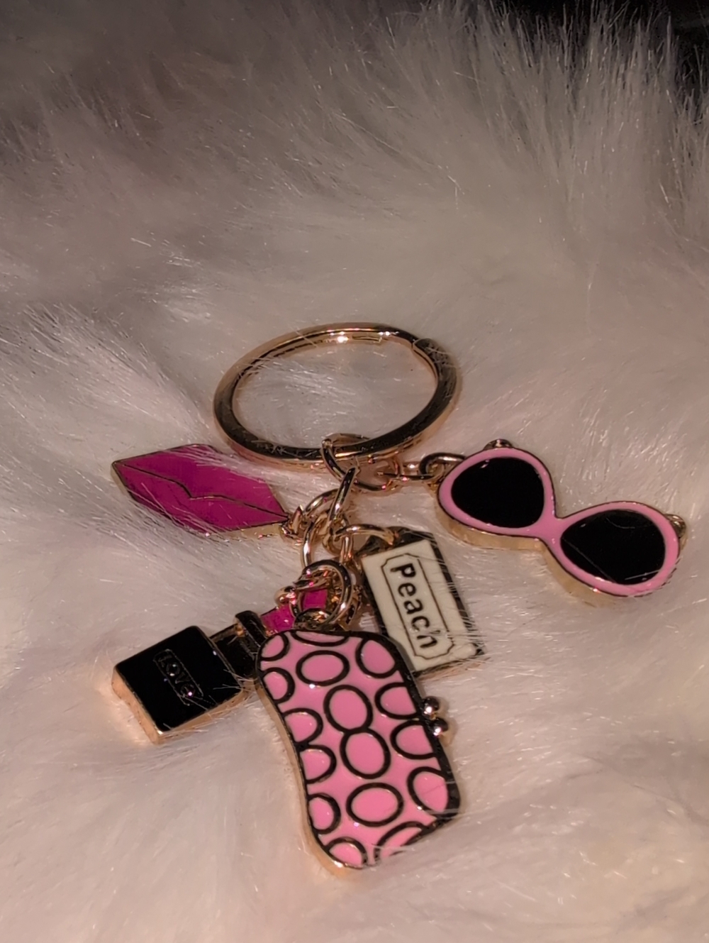 Pink Charm Keychain Bag Charm with Sunglasses and Purse Charms